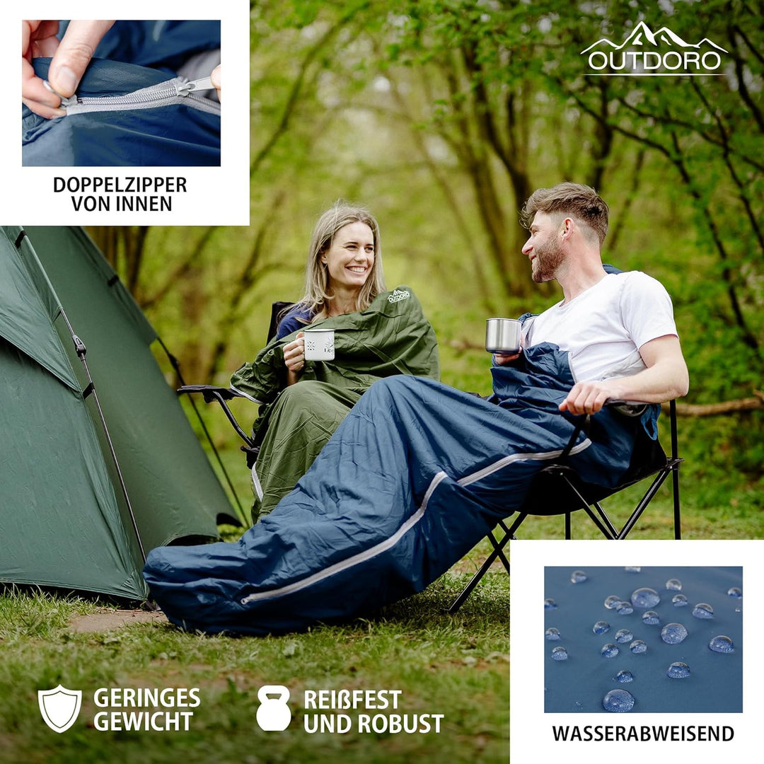 Outdoro ultraleichter Schlafsack 800g - kleines Packmass - leicht, dünn und warm - Idealer Sommersch