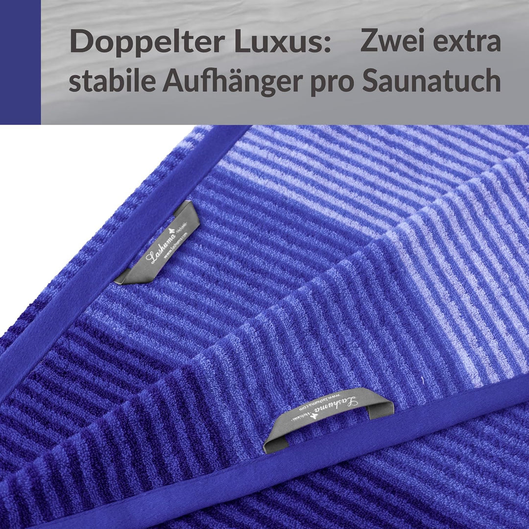 Lashuma Saunatuch Helsinki, Blau - Schwarz, Hochwertiges XXL Handtuch, Badehandtuch Strandtuch 85x20