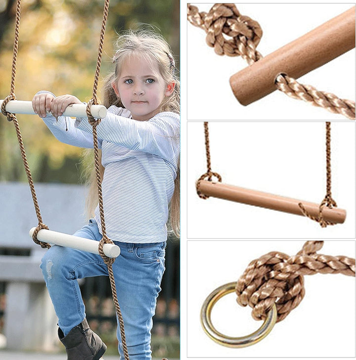 Kletterleiter Strickleiter Kinder Holz, Multifunktions Trapeze Schaukel, Holzschaukel mit 6 Sprossen