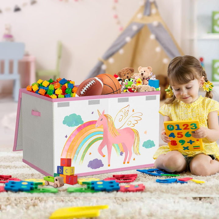 Spielzeugkiste Aufbewahrungsbox mit Deckel Kinderzimmer- 83L Faltbar Gross Spielzeug Aufbewahrung Ki