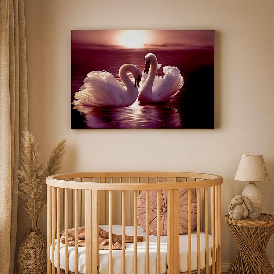 Bilder auf Leinwand 100x70cm Leinwandbild Schwäne Landschaft Wasser Gross Wanddeko Bild Schlafzimmer