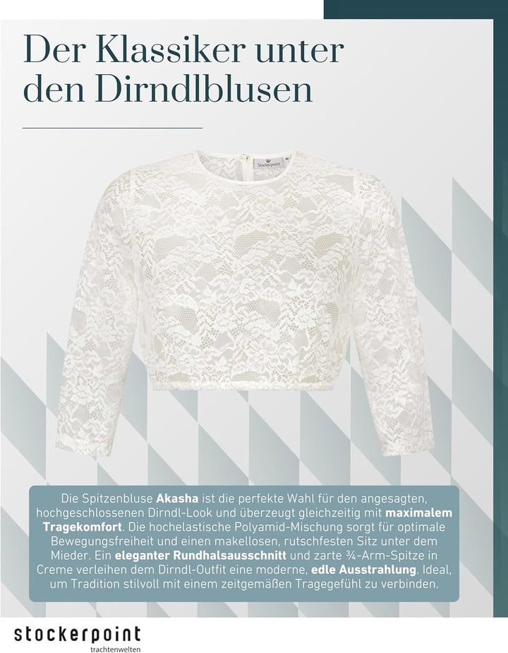 Stockerpoint Damen Akasha Dirndlbluse 34 Creme, 34 Creme