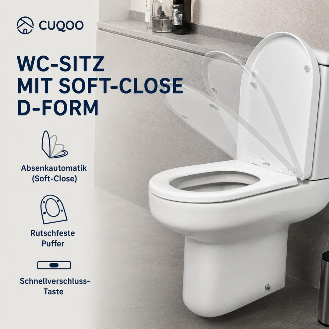 CUQOO Toilettendeckel mit Absenkautomatik | WC Sitz Klobrille Kinder Top D-Form, D-Form