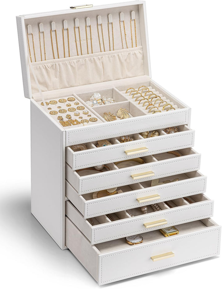 Vlando Schmuckkasten Schmuckschatulle Schmuckkästchen-Gross Schmuckbox-Damen, mit 6 Ebenen Schublade