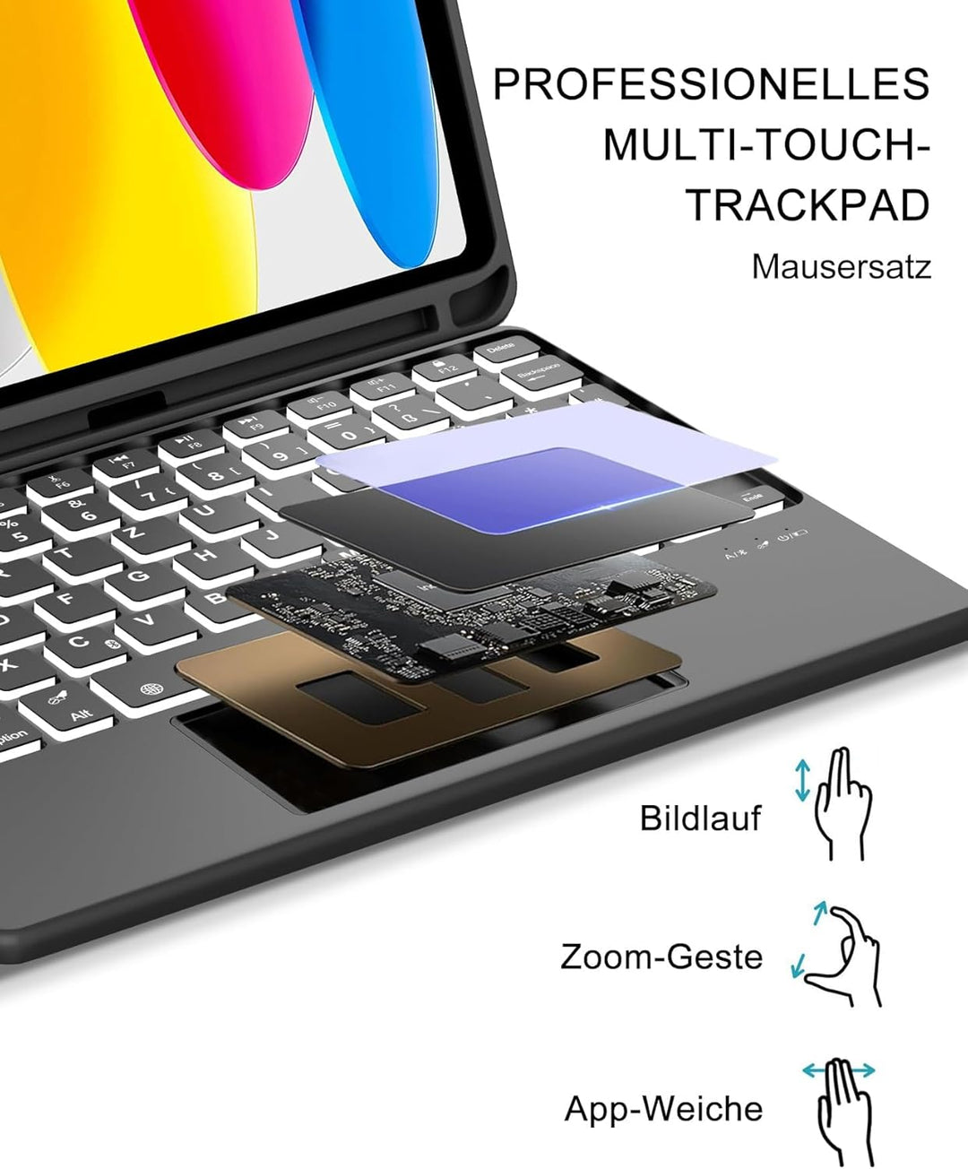 Für iPad 11. Gen A16 Hülle mit Touchpad & Beleuchtung QWERTZ | Für iPad 11 Hülle mit Tastatur - Mit