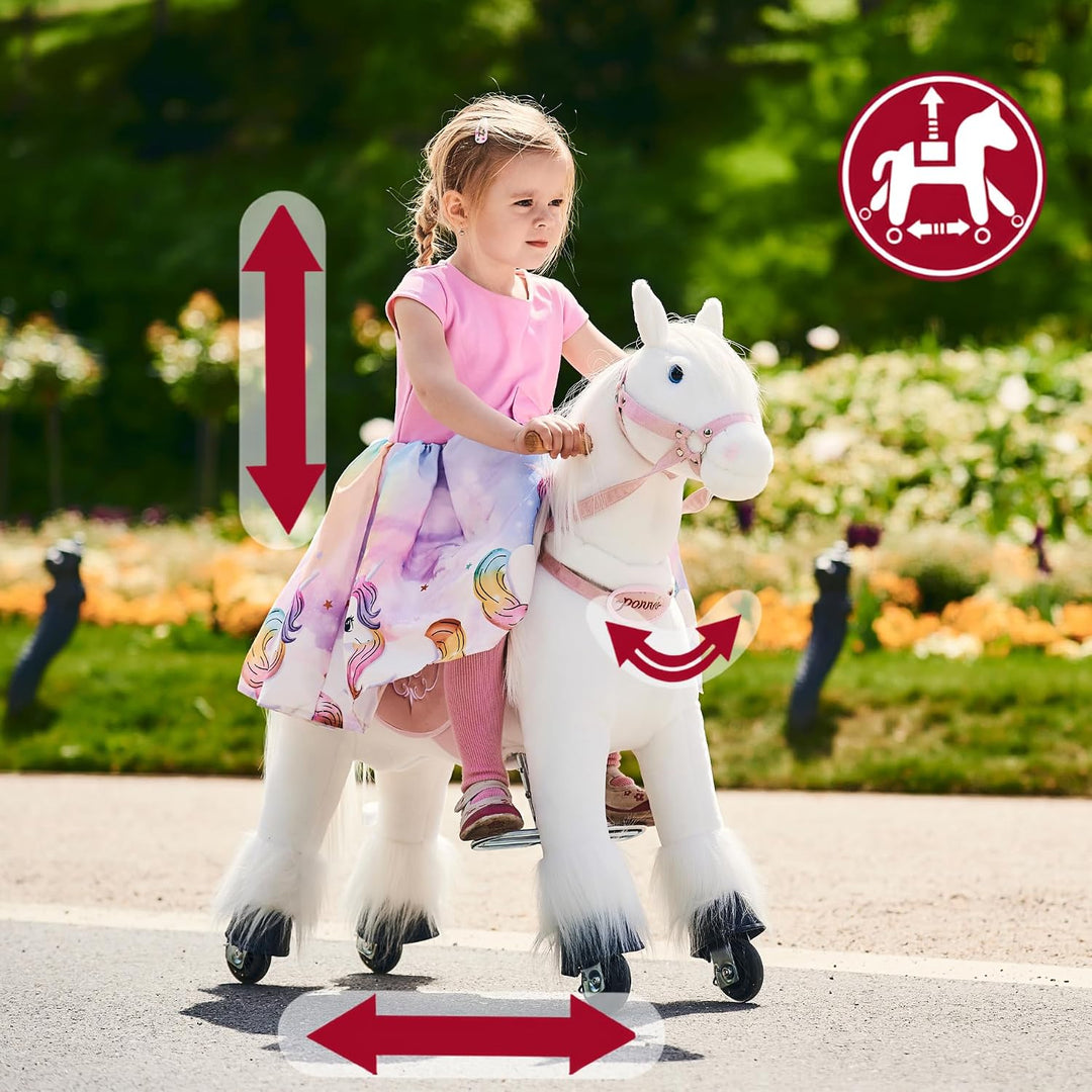 PONNIE Reitpferd mit Rollen Tiara S für Kinder 3-6 Jahre, 30 kg – Plüsch Spielpferd zum Reiten ohne