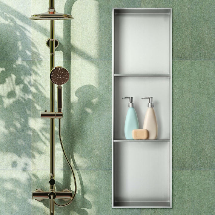 Wandnische Edelstahl 30x100x12cm wandbündige Nische – Moderne Duschnische, Keine Fliesen Erforderlic