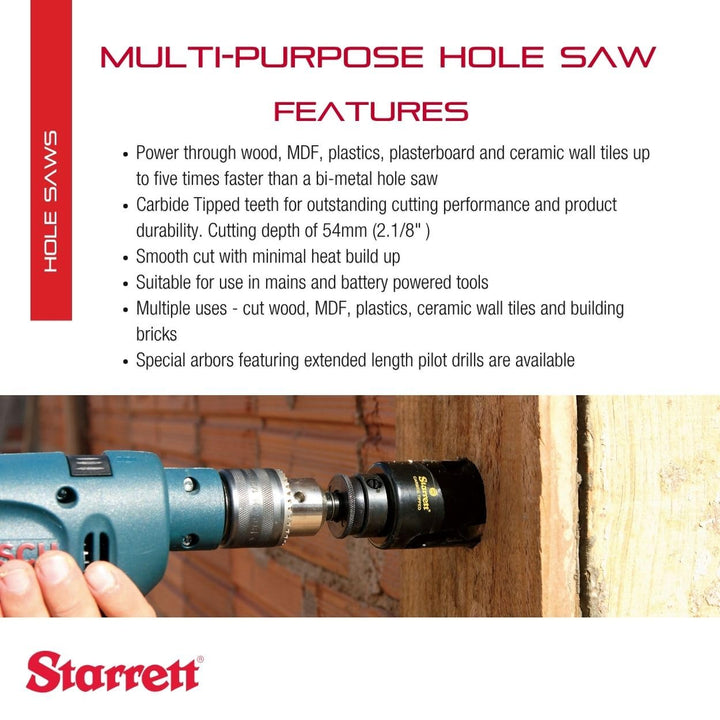Starrett Hartmetall-Lochsäge - MPH0614 Mehrzweck-TCT-Lochsäge - für Holz-MDF-Kunststoff-Keramik-Wand