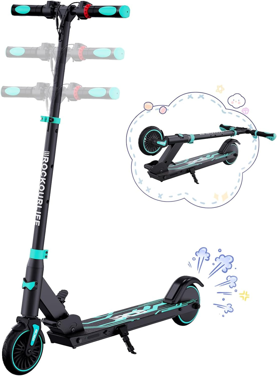 RCB R15 E-Scooter Kinder (8-12-16 Jahre) - bis zu 20 Km/h, Max. Reichweite 16Km, Elektroroller Faltb