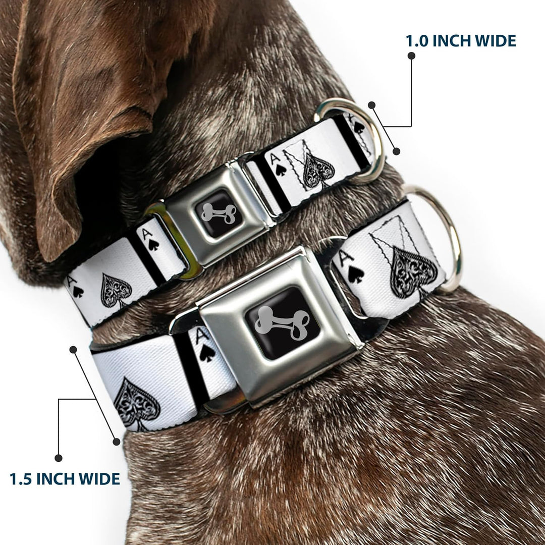 Dog Collar Seatbelt Buckle Ace of Spades 18 to 32 Inches 1.5 Inch Wide 1.5" Wide - Fits 18-32" Neck