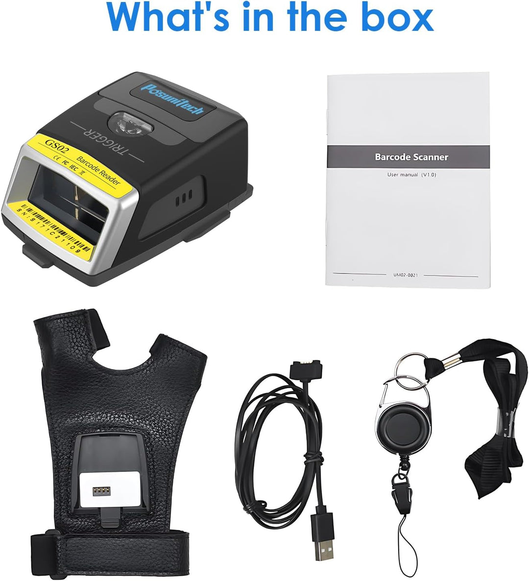 Posunitech Wearable 1D-Trigger-Barcode-Scanner Kabelloser Barcode-Scanner Bluetooth-kompatibler Klei