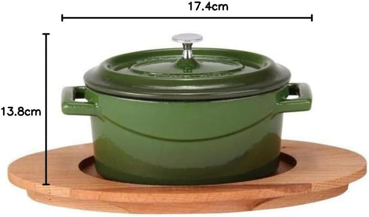 Pentole Agnelli Slowcook Ovaler Schmortopf aus Gusseisen mit 2 Griffen, grün, 12 cm 12 x 9 Cm Grün,