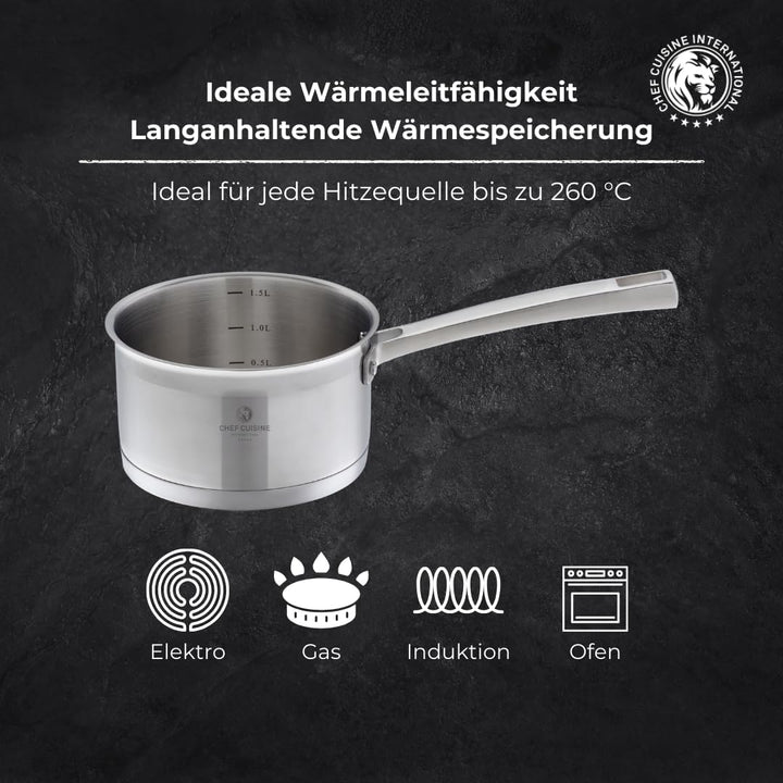 CHEF CUISINE Topfset, 3-tlg., Ø 16/20/24 cm, Glasdeckel, Gratis Topf-Untersetzer, Edelstahl, Alumini