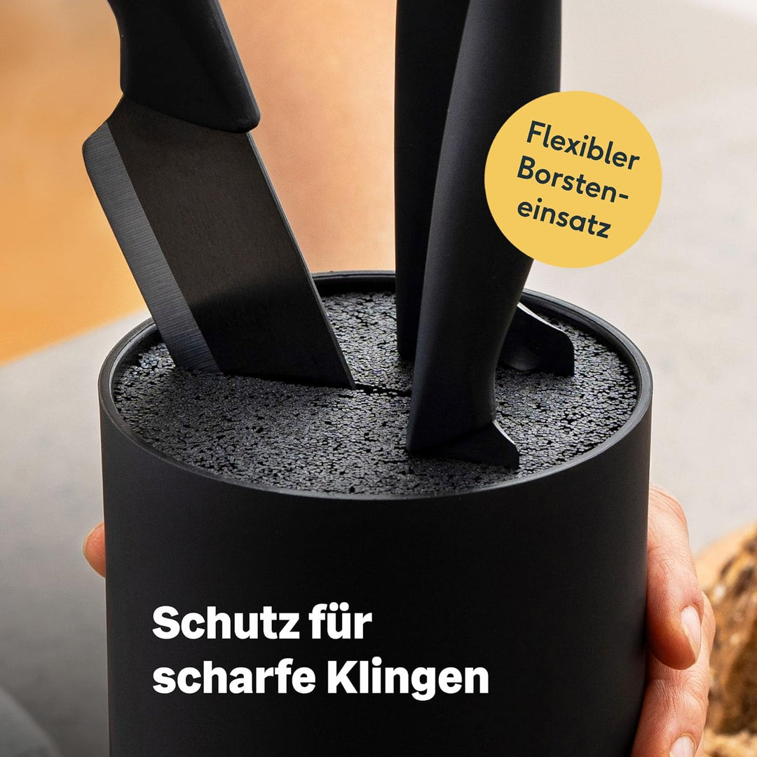 SILBERTHAL Messerblock mit Messer Schwarz - Messerset 3-teilig - robuste Keramikmesser (Santokumesse