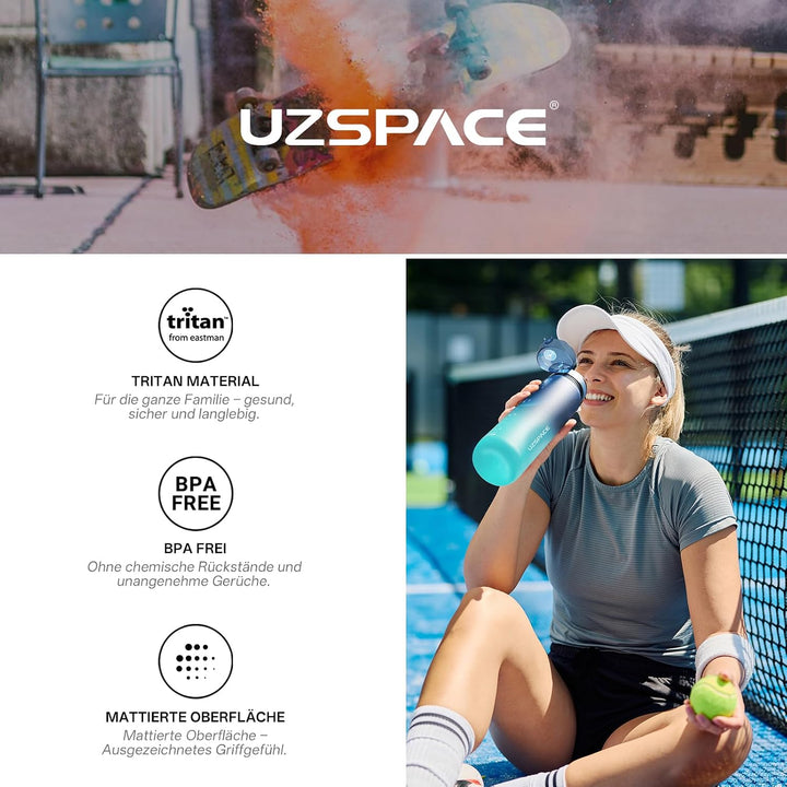 UZSPACE Trinkflasche Kinder Auslaufsicher,Sport Kunststoff Trinkflasche 1l,800ml,500ml, Tritan &amp; BPA
