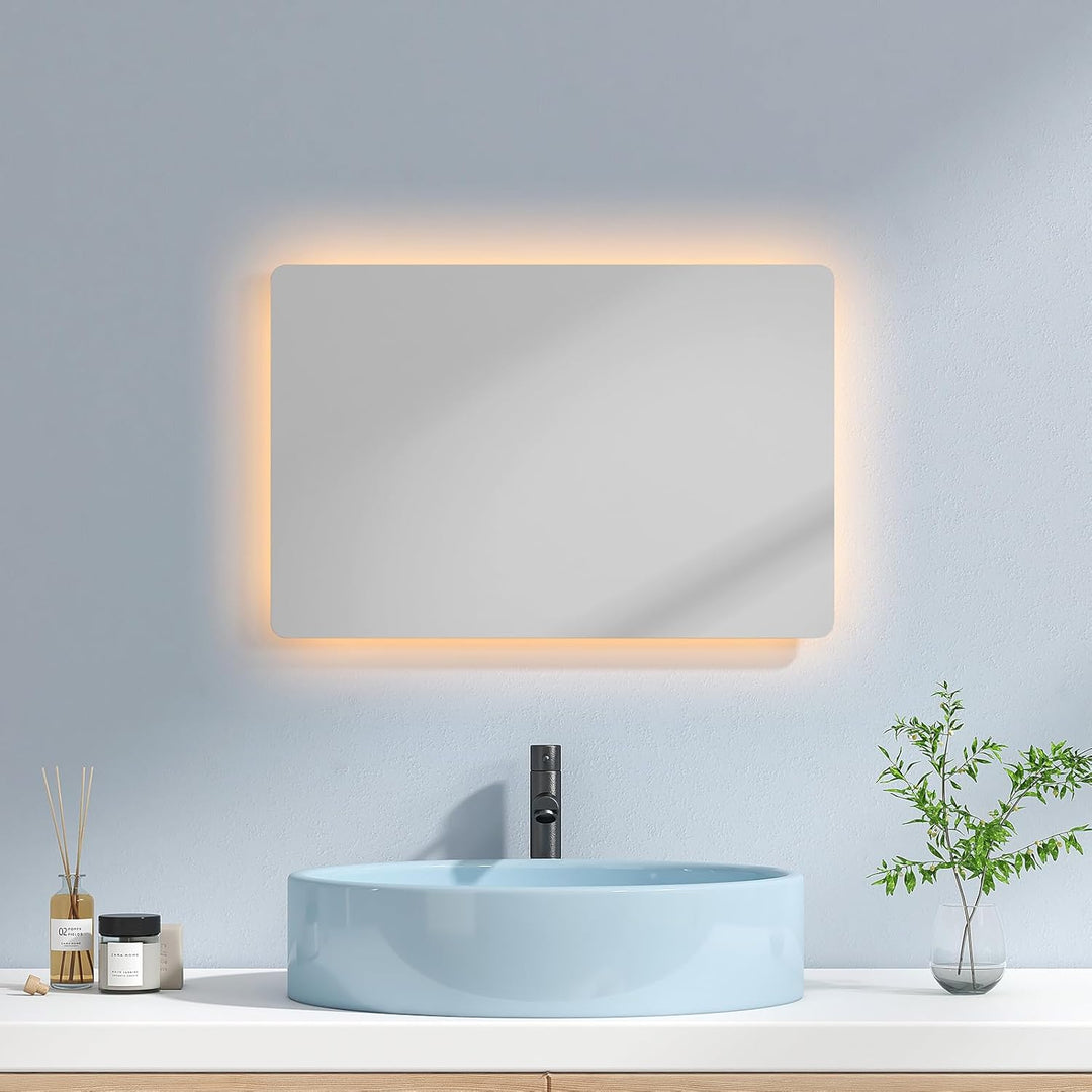 EMKE Badspiegel mit Beleuchtung 40x60cm, Badezimmerspiegel mit Beschlagfrei, 2 Lichtfarbe Warmweiss/