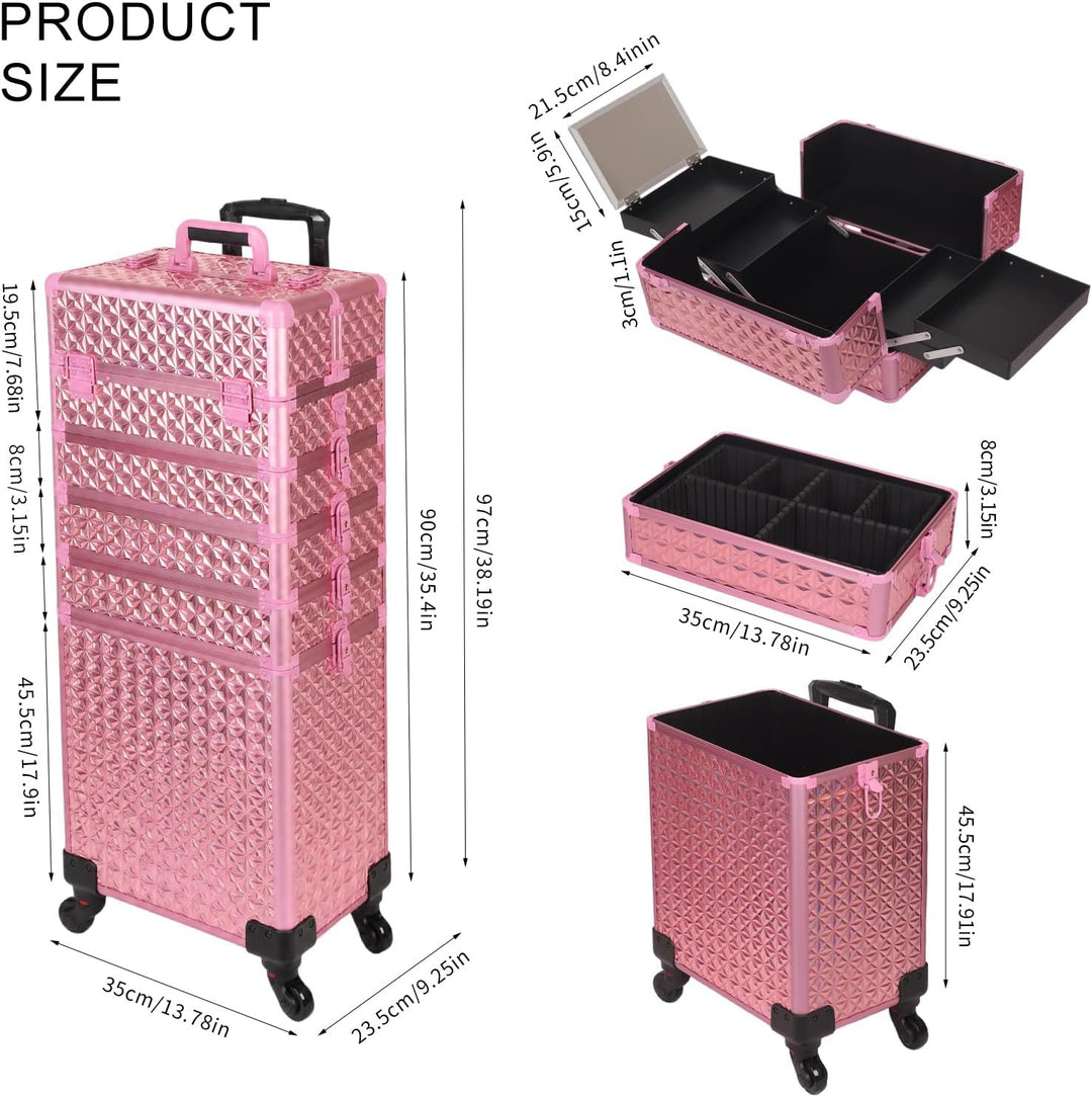 Kosmetikkoffer Trolley, 6-in-1 Schminkkoffer mit Spiegel & Schloss, Grosser Kosmetik Reisekoffer Mak