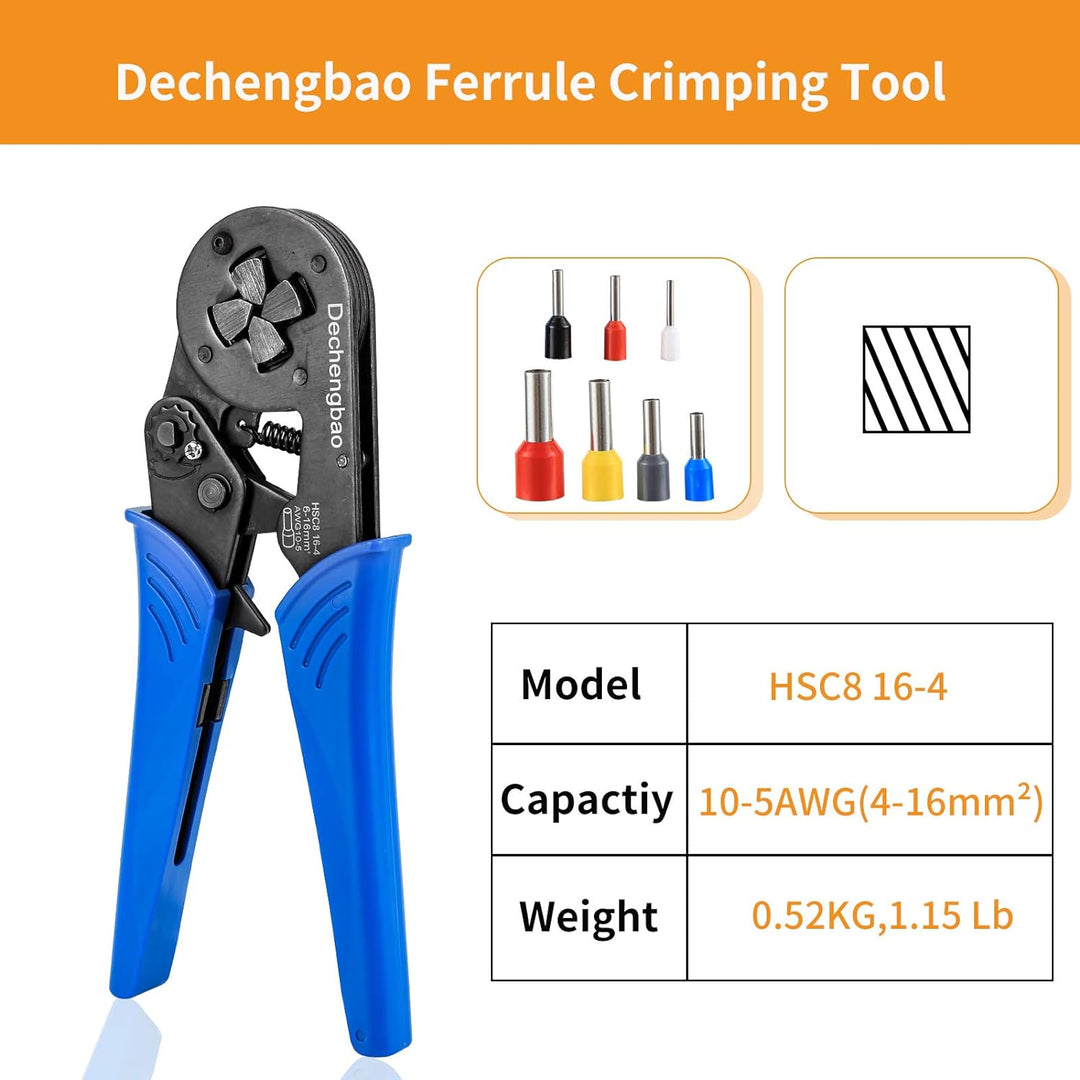 Aderendhülsen-Crimpzange, Dechengbao 16-4 Square Jaw Draht-Crimpzange AWG 30-5 (0.08-16mm²) Aderendh
