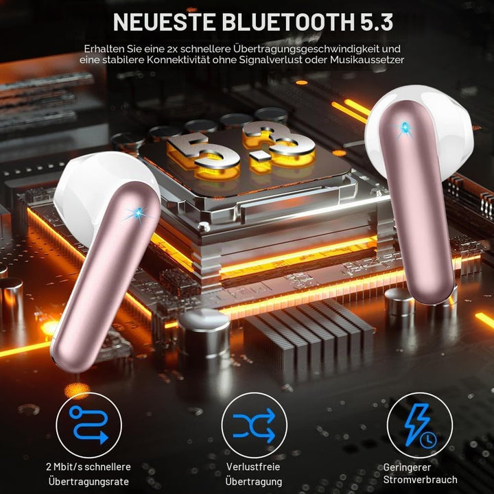 Bluetooth Kopfhörer, Kopfhörer Kabellos Bluetooth 5.3 In Ear Kopfhörer Bluetooth mit 4 Mic, 50H Kabe