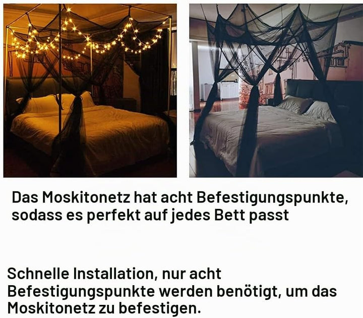 Moskitonetz für Betthimmel 4-Eck-Pfosten Vorhänge Betthimmel Elegantes Moskitonetz-Set mit 100 LED-S