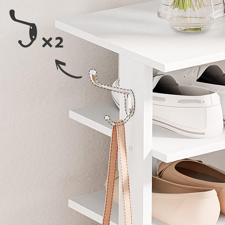 HOOBRO 8-lagiges Schuhregal, schmales Schuhablage, Schuhschrank mit 2 Haken, Ablagegestelle, platzsp