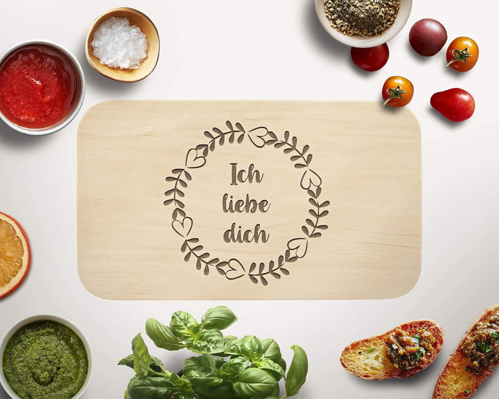 Frühstücksbrett mit Gravur - ''Ich Liebe Dich'' - Holz - hochwertige Qualität - Geschenk - Schneideb