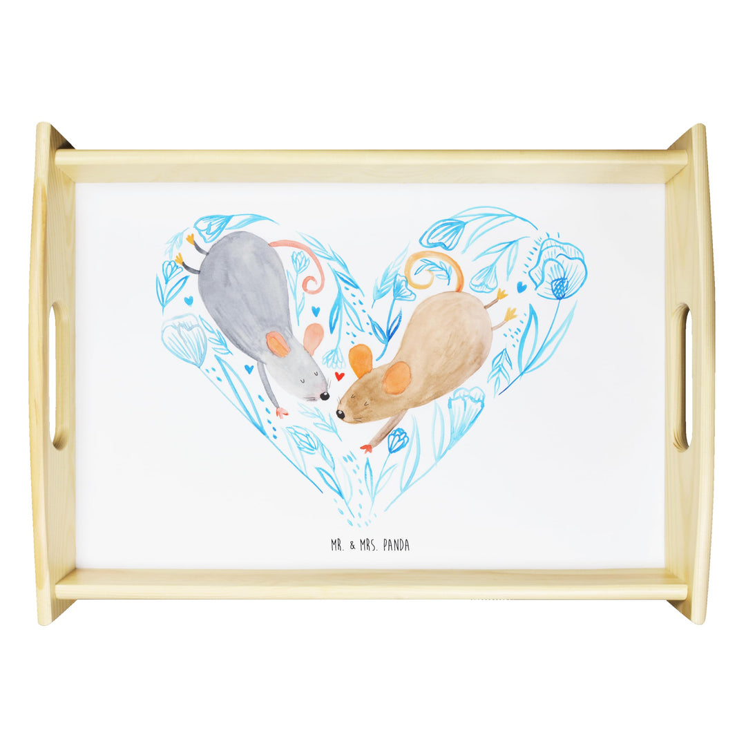 Mr. & Mrs. Panda Tablett Mäuse Herz - Geschenk, zu zweit, Liebespaar, Lieblingsmensch, Serviertablet