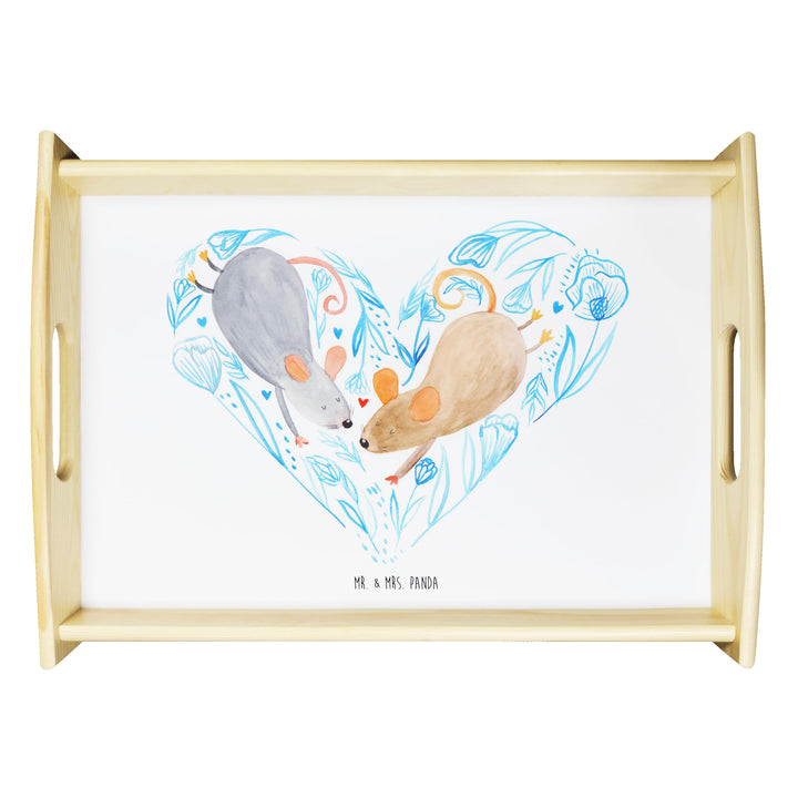Mr. & Mrs. Panda Tablett Mäuse Herz - Geschenk, zu zweit, Liebespaar, Lieblingsmensch, Serviertablet