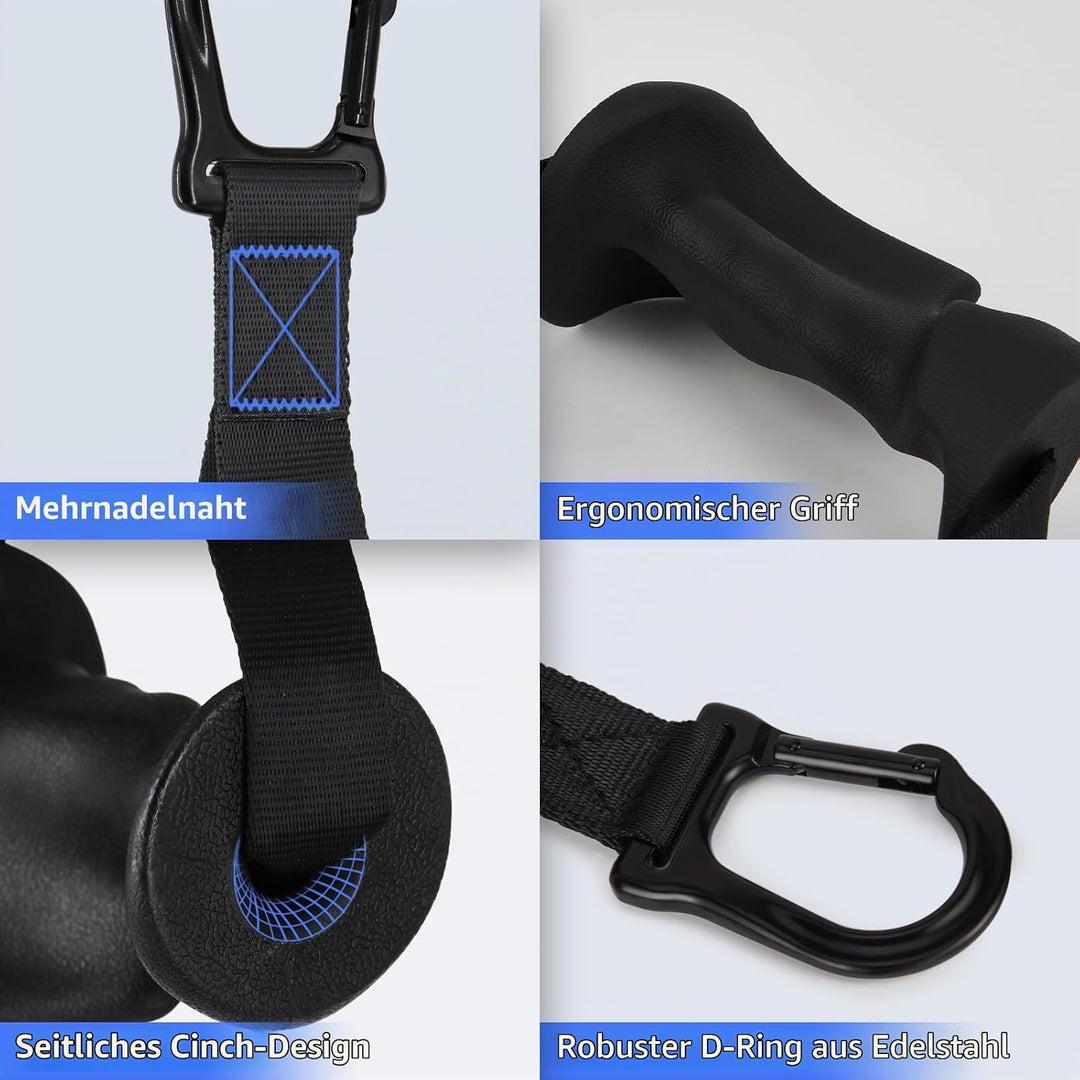 HXD-ERGO 2 Stück Einhandgriff für Widerstandsbänder, Fitnessband Griffe mit Metall D-Ring, Ergonomis
