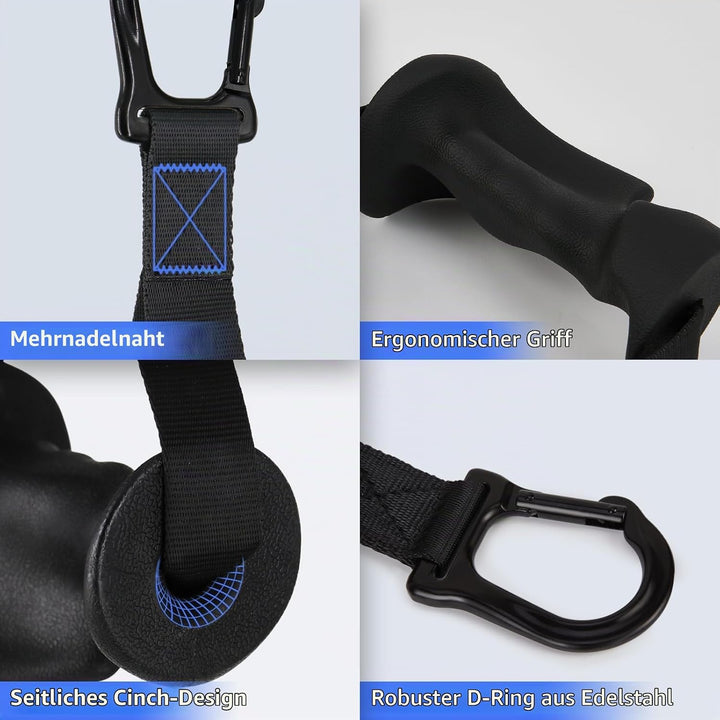 HXD-ERGO 2 Stück Einhandgriff für Widerstandsbänder, Fitnessband Griffe mit Metall D-Ring, Ergonomis