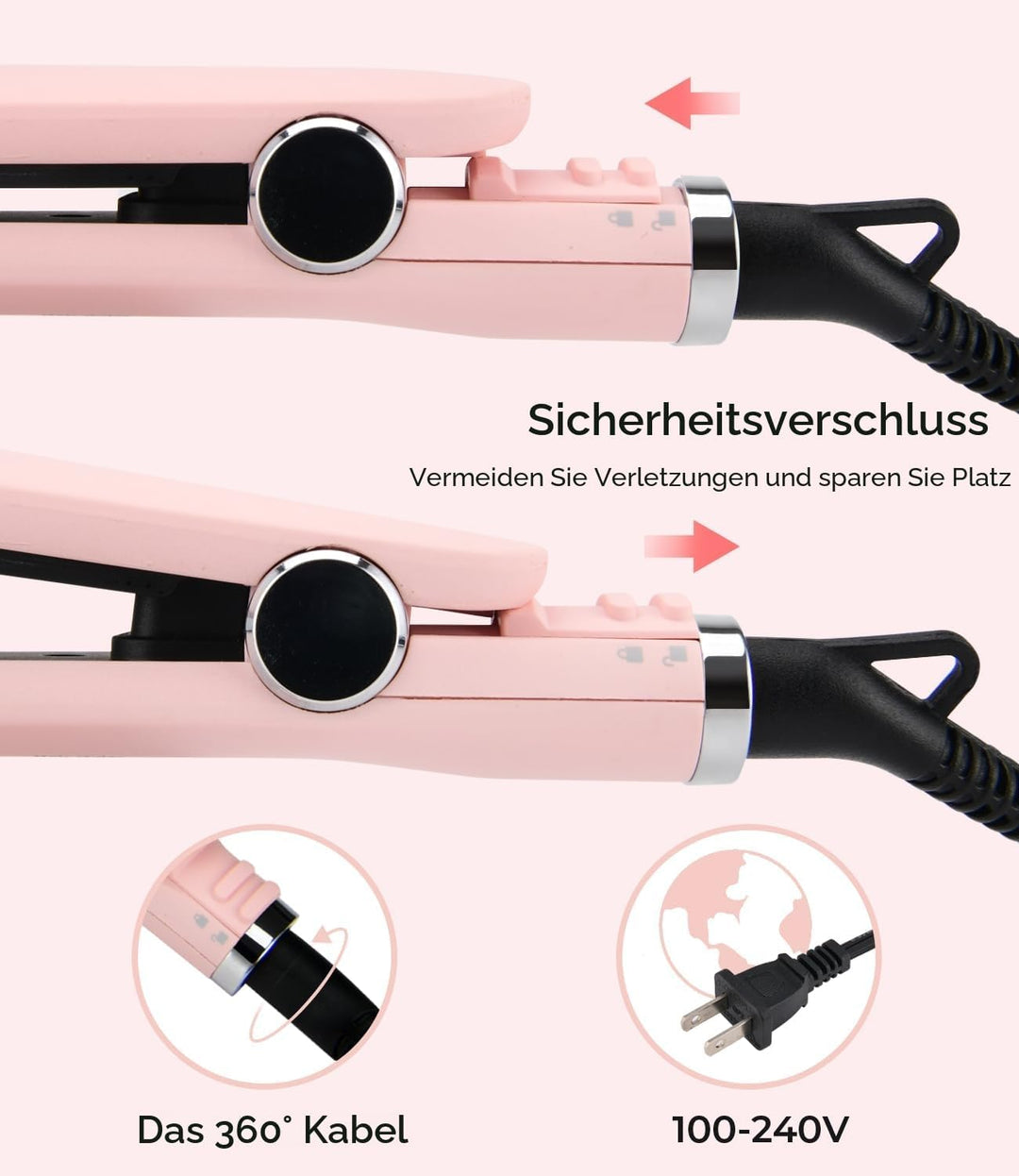 PRITECH Haarglätter, Heizplatte aus Titan, LCD-Display, Flacheisen aus Titan mit einstellbarer Tempe
