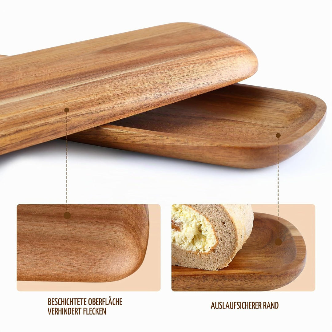 hecef Deko Tablett Set, 3 Stück Servierplatten Holz mit Gerillter Lippe, 33 * 11,5 * 0,8cm Servierta