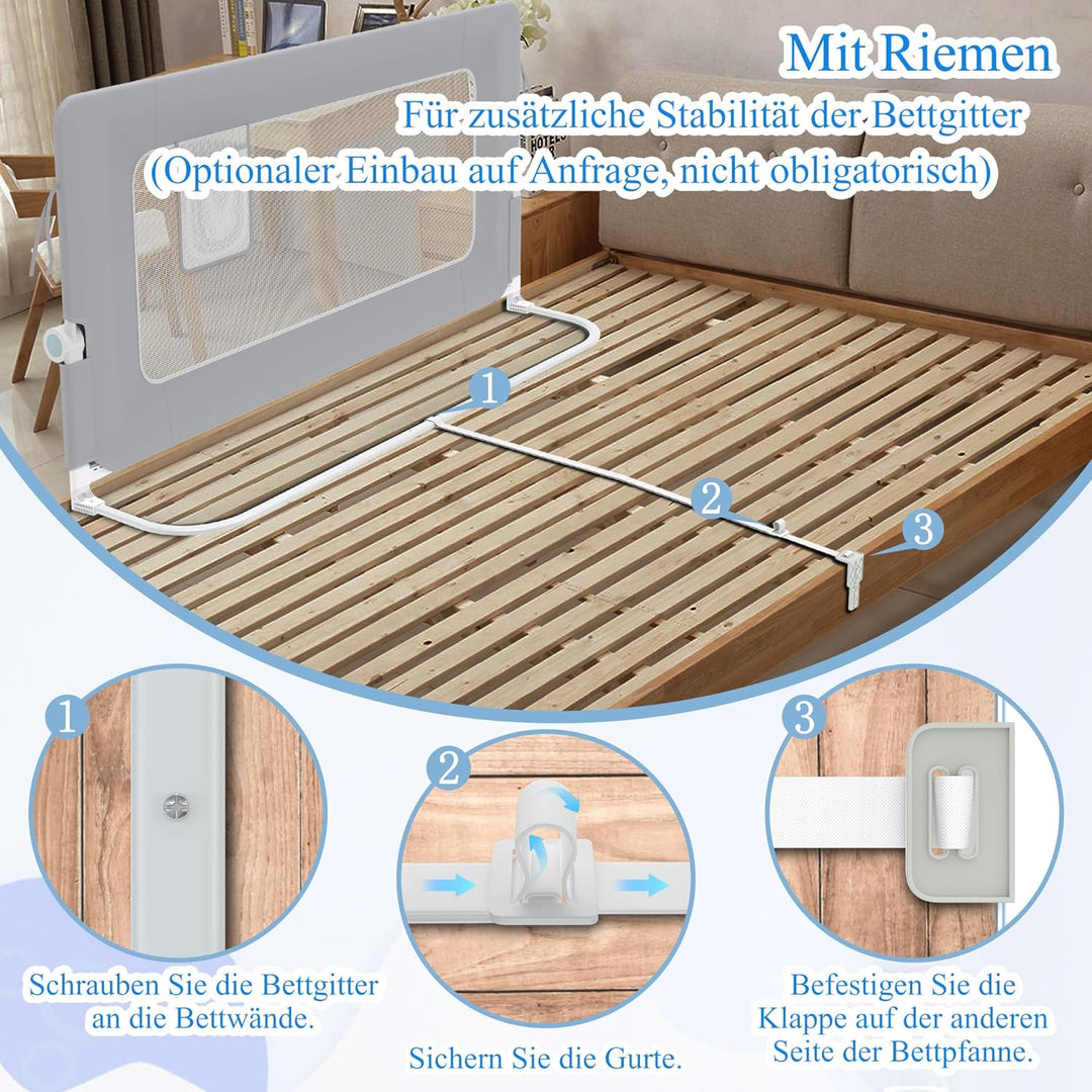 AufuN Bettgitter Rausfallschutz Portable 180cm, Faltbar Kinderbettgitter für Kinder Babybettgitter K