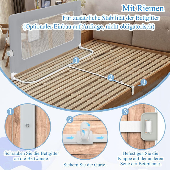 AufuN Bettgitter Rausfallschutz Portable 180cm, Faltbar Kinderbettgitter für Kinder Babybettgitter K