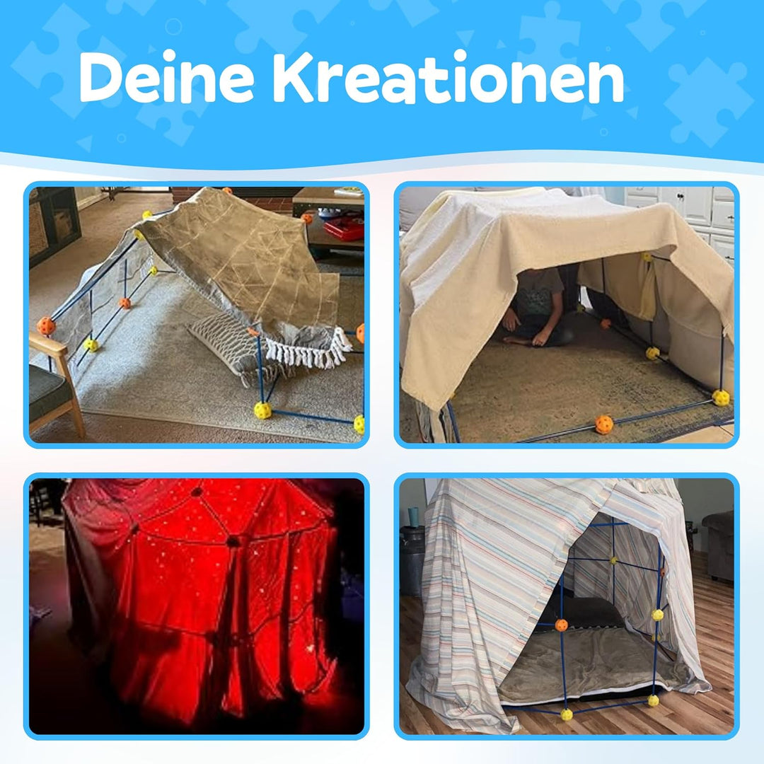 Fort Bausatz XL mit 191 Teilen, Höhle Bauen Kinder, Konstruktionsspielzeug Stecksystem, Spielzelt fü