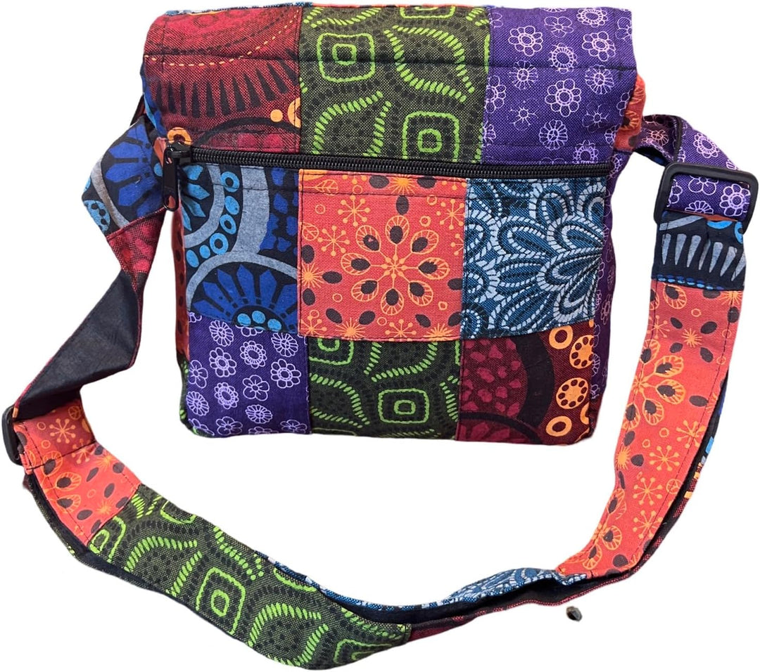 Damen Baumwolle Umhängetasche Indische Ethno Stil Boho Maliprint Tasche Baumwolle satche l mit Klapp