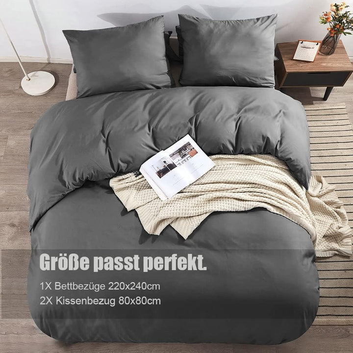 Soifox Bettwäsche 220x240 Grau Anthrazit - bettwäsche-Sets aus Mikrofaser bügelfrei & knitterfrei Be