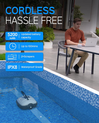 WYBOT Poolroboter Akku, Poolsauger für 100 Minuten Betriebsdauer, Auto-Parken, Starke Saugkraft, Zwe