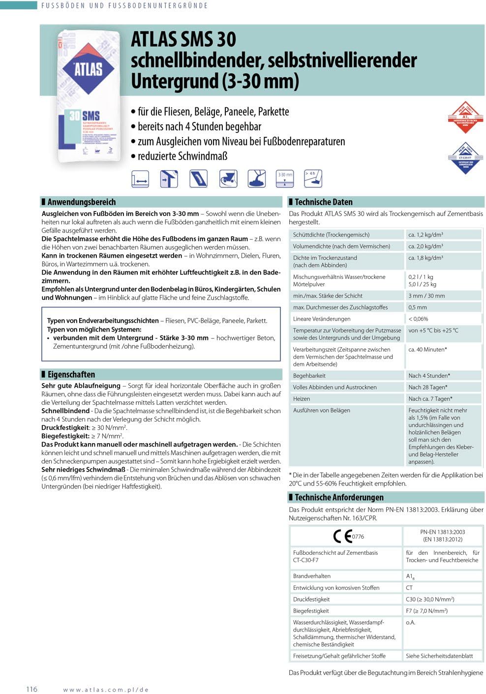 Schnellbindende, selbstnivellierende Ausgleichmasse (3-30 mm) 30 N/mm²