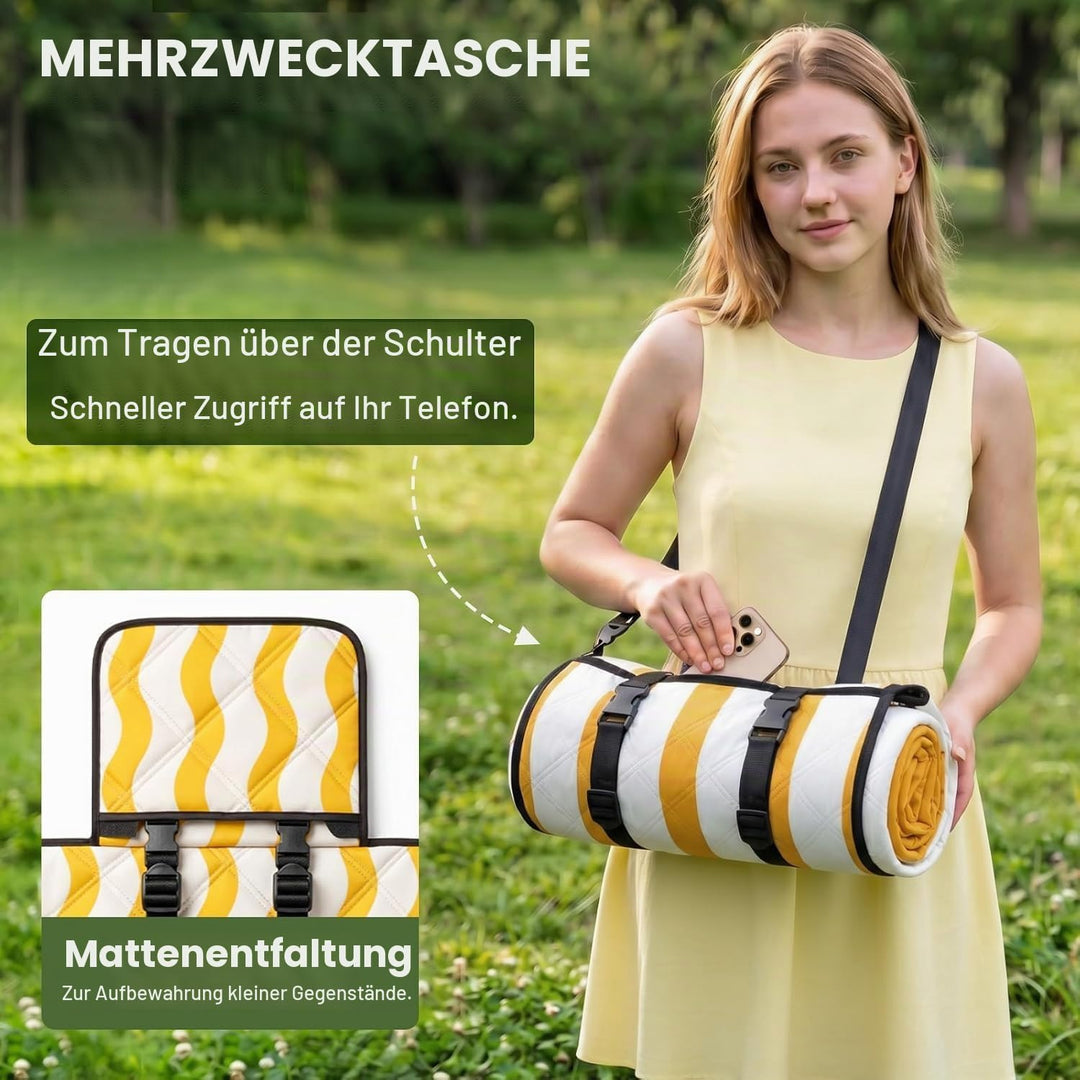 WolfWise Picknickdecke Wasserdicht, 200x200 cm grosse Stranddecke, Faltbare Picknick Decke mit Verst