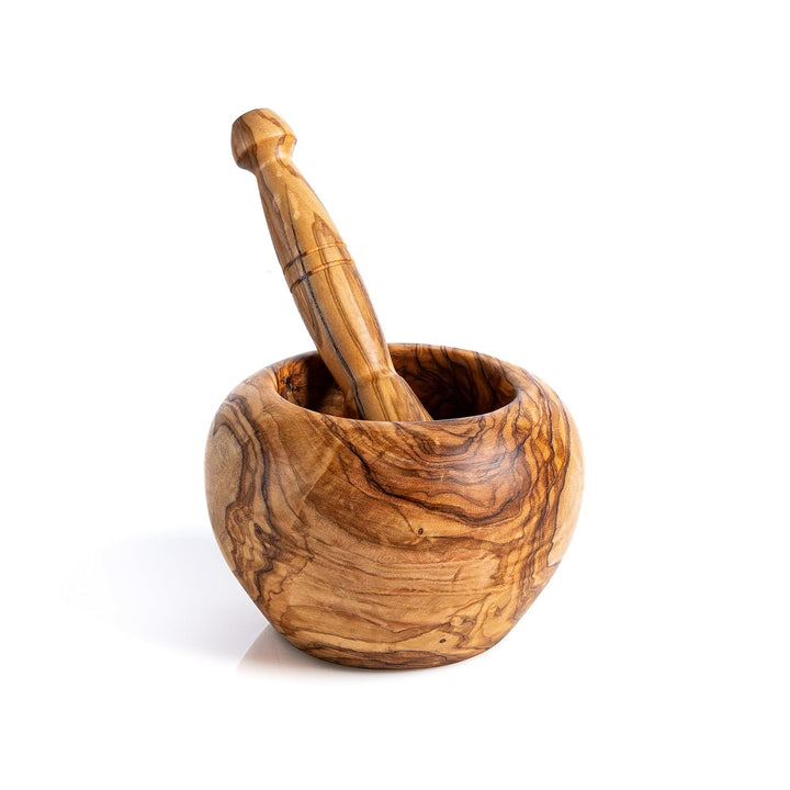Darido Olivenholz Mörser-Set - Ø 12 cm, H 11 cm - Handgemacht, Ergonomisch, Vintage, Umweltfreundlic