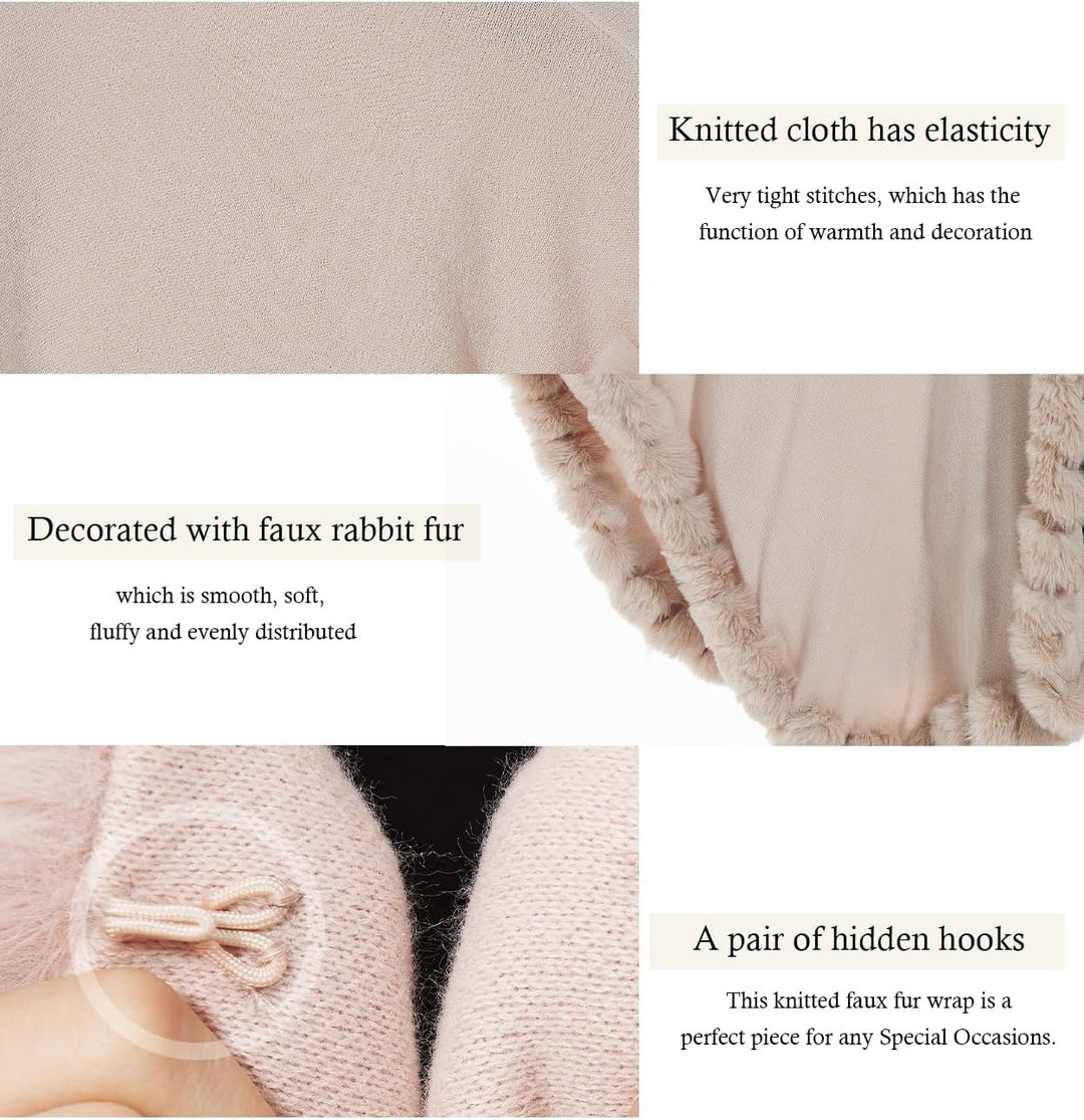 BEAUTELICATE Kunstpelz Poncho Cape Strick Damen Winter Kunstfell Stola Schal Cape Cardigan Warm mit
