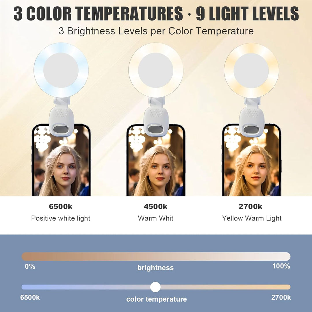 2er Set Selfie Licht Handy – Ringlicht Handy mit 3 Farbtemperaturen, 9 Helligkeitsstufen, 180° drehb