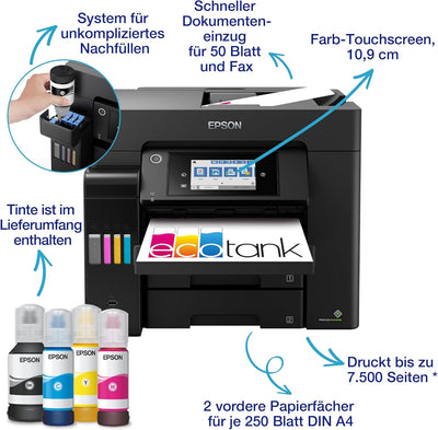 Epson EcoTank ET-5850 DIN-A4-Multifunktions-WLAN-Tintentankdrucker mit Fax, ET-5850