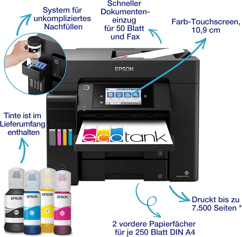 Epson EcoTank ET-5850 DIN-A4-Multifunktions-WLAN-Tintentankdrucker mit Fax, ET-5850