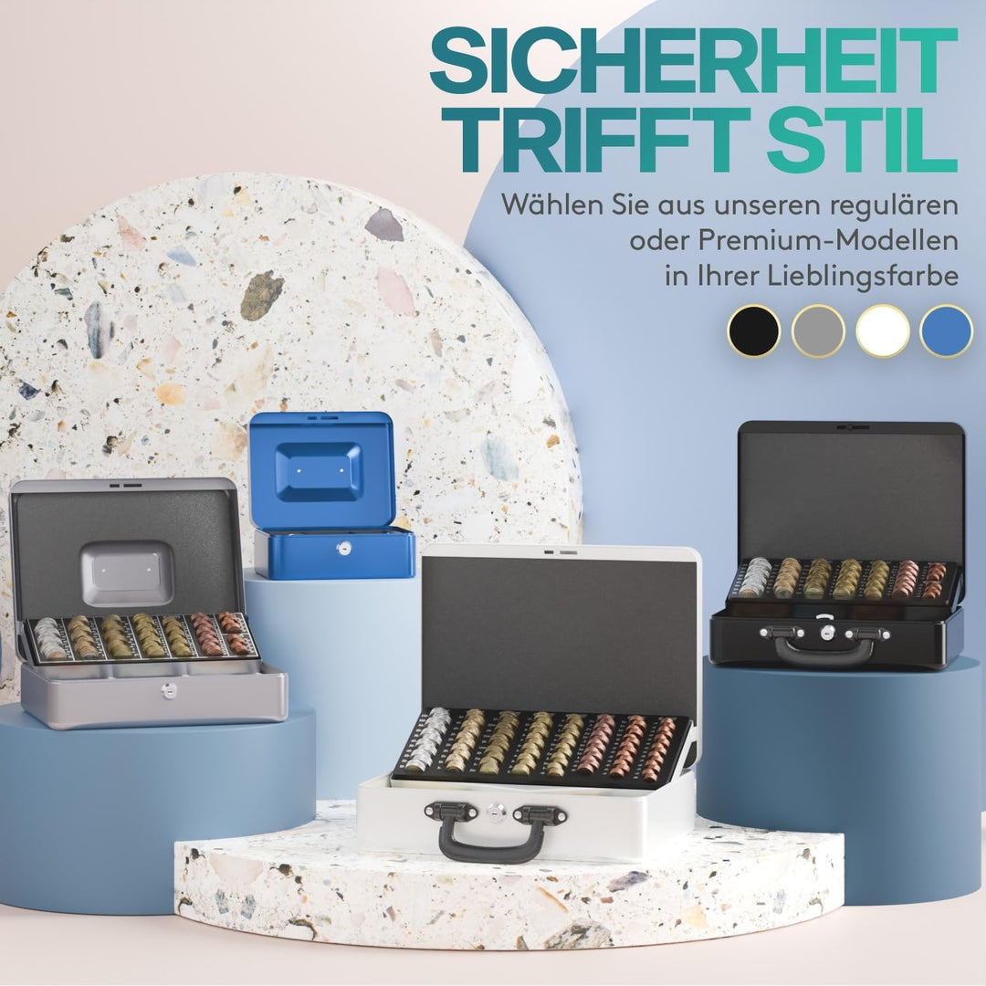 ACROPAQ Geldkassette abschliessbar - (30 x 24 x 9 cm), Kasse mit Münzzählbrett, Stahlkonstruktion, M
