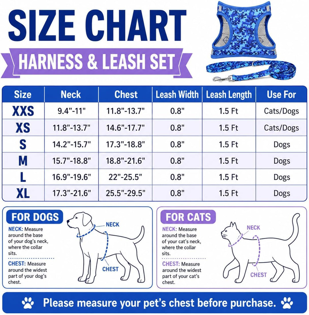 Moonpet Step in Air Hundegeschirr Leine Set – Reflektierendes Blumenmuster gepolsterte Netzweste Ges