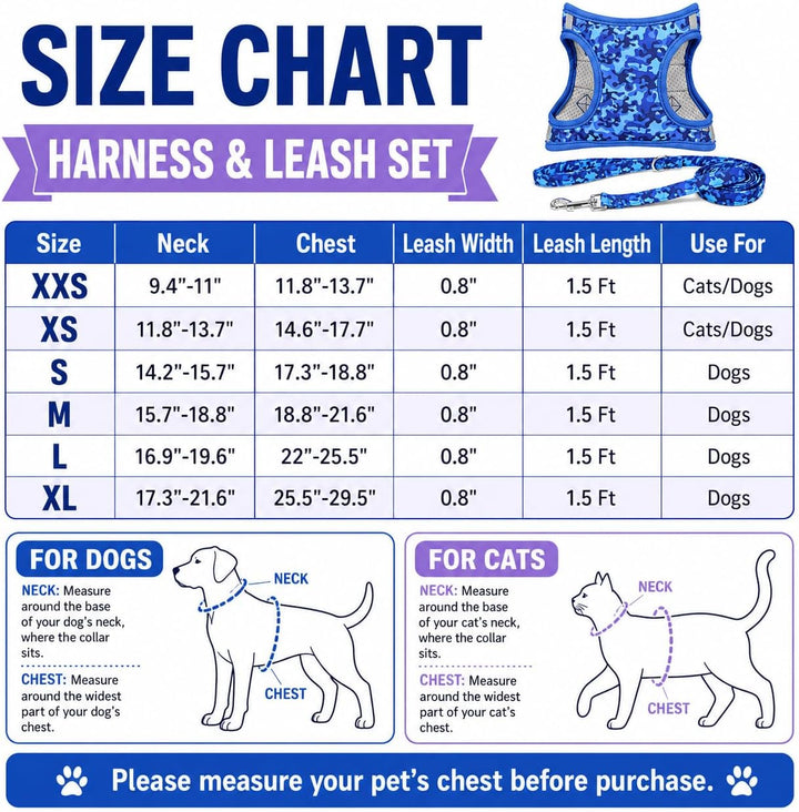 Moonpet Step in Air Hundegeschirr Leine Set – Reflektierendes Blumenmuster gepolsterte Netzweste Ges