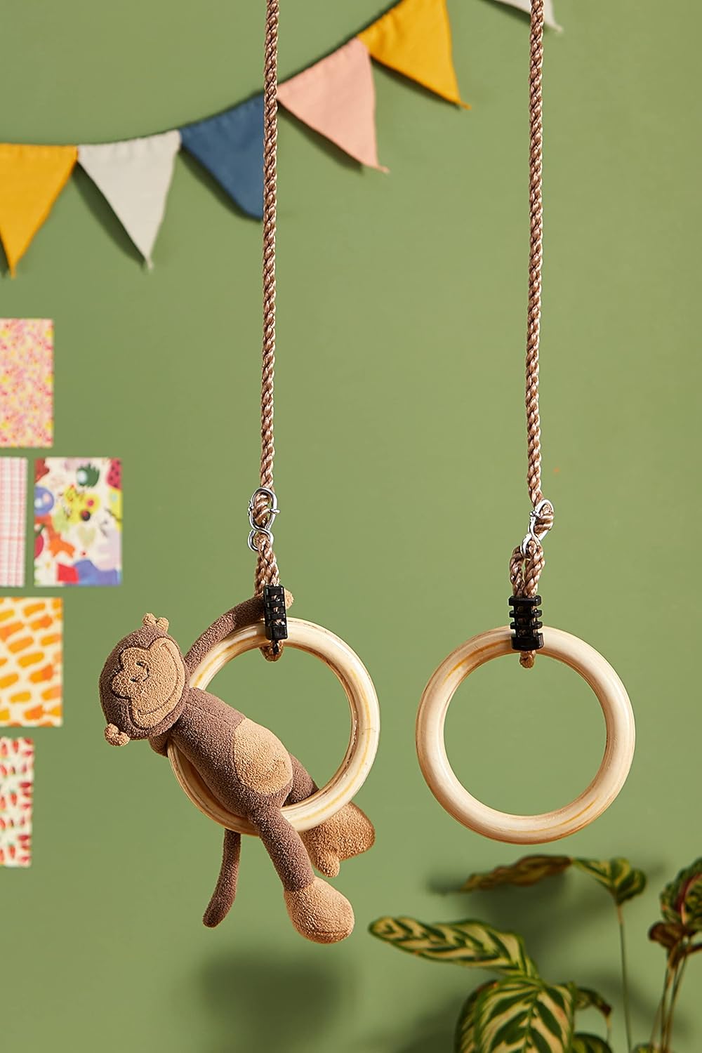 Small Foot Turnringe aus Vollholz, Schaukelringe mit längenverstellbaren Seilen, für Kinder und Erwa