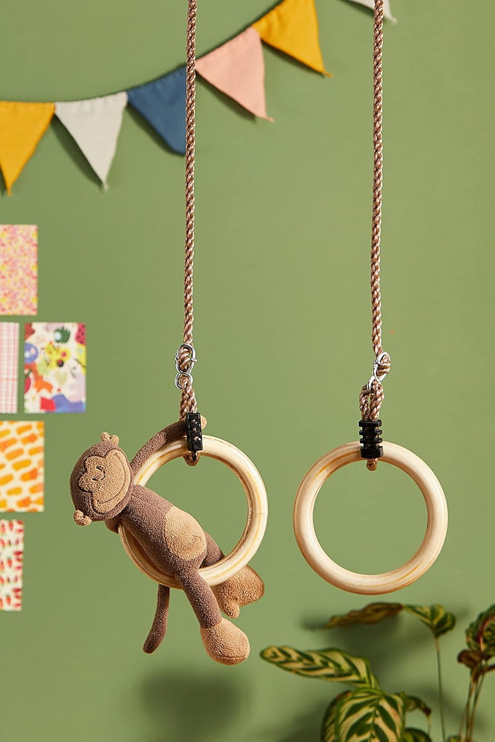 Small Foot Turnringe aus Vollholz, Schaukelringe mit längenverstellbaren Seilen, für Kinder und Erwa